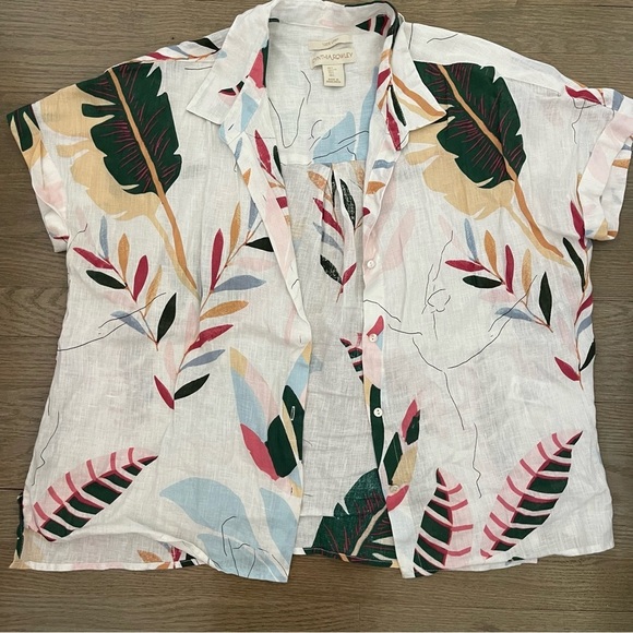 Cynthia Rowley 100% Linen Tropical Short Sleeve Women's Button Down Shirt - Picture 1 of 6